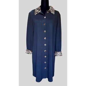 Vintage 90s Mob Wife Leopard Accent Long Cardigan Lightweight Size Large Black